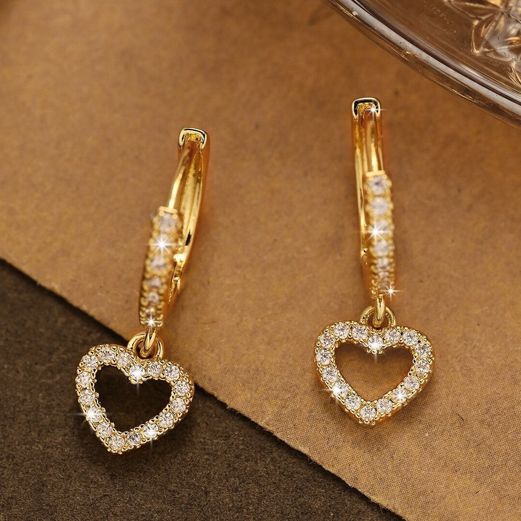 Ciondolo a forma di cuore retrò, orecchini in zircone, ciondolo in stile semplice
