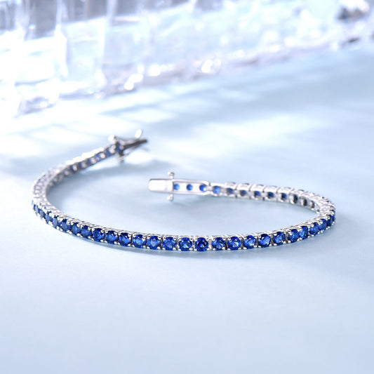 Bracciale tennis in argento sterling 925 con zaffiro nano, 30 cm