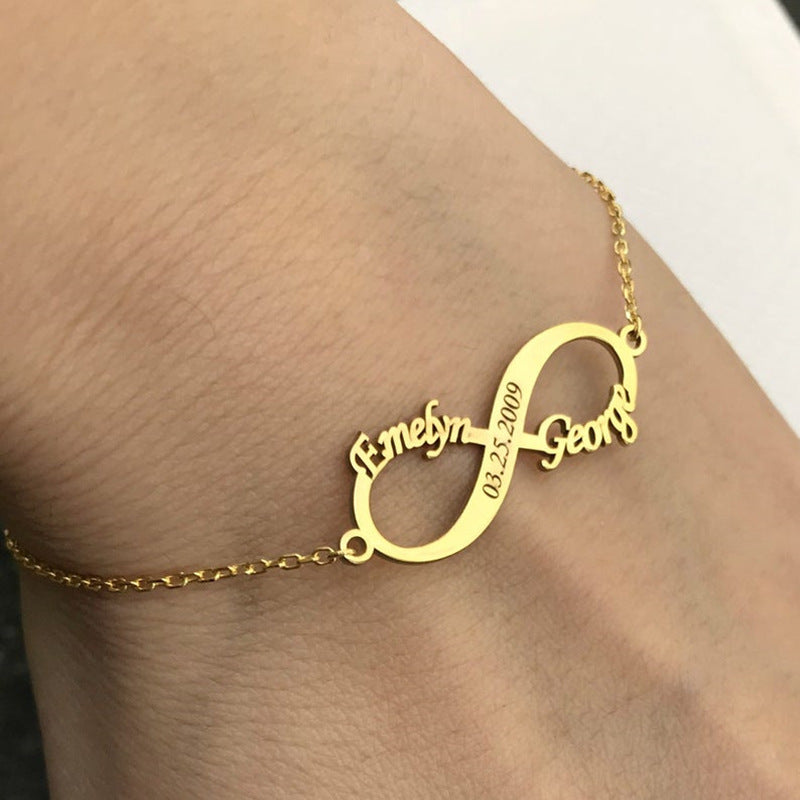 Braccialetto personalizzato con doppio nome e data Infinity Rose Gold