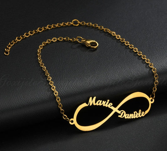 Braccialetto personalizzato con doppio nome e data Infinity Rose Gold