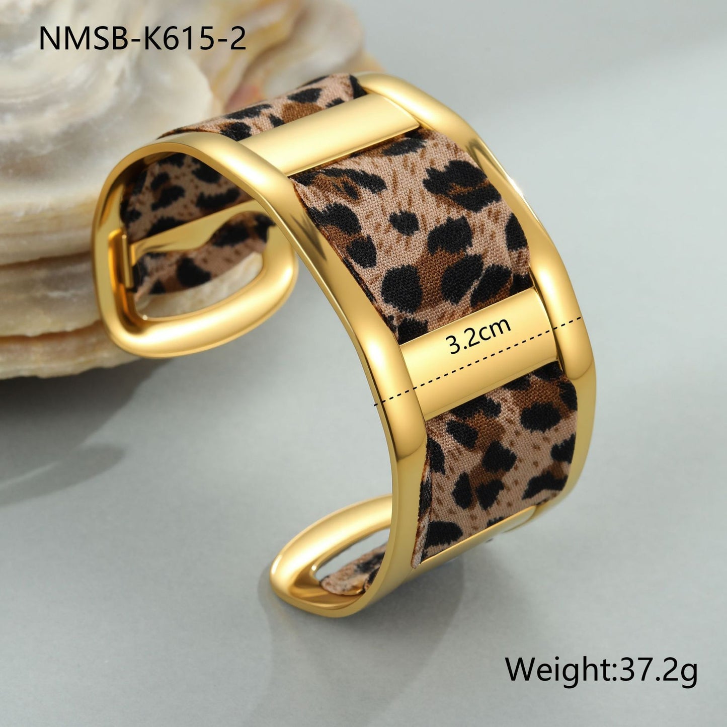 Leopard Ribbon Stainless Steel Bracelet Gold-plated Wide Version