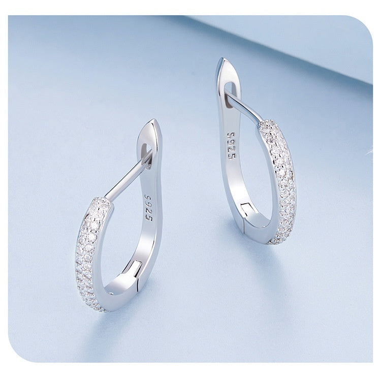 Orecchini a clip in argento Sterling S925 con zirconi semplici, placcati in oro bianco e lisci