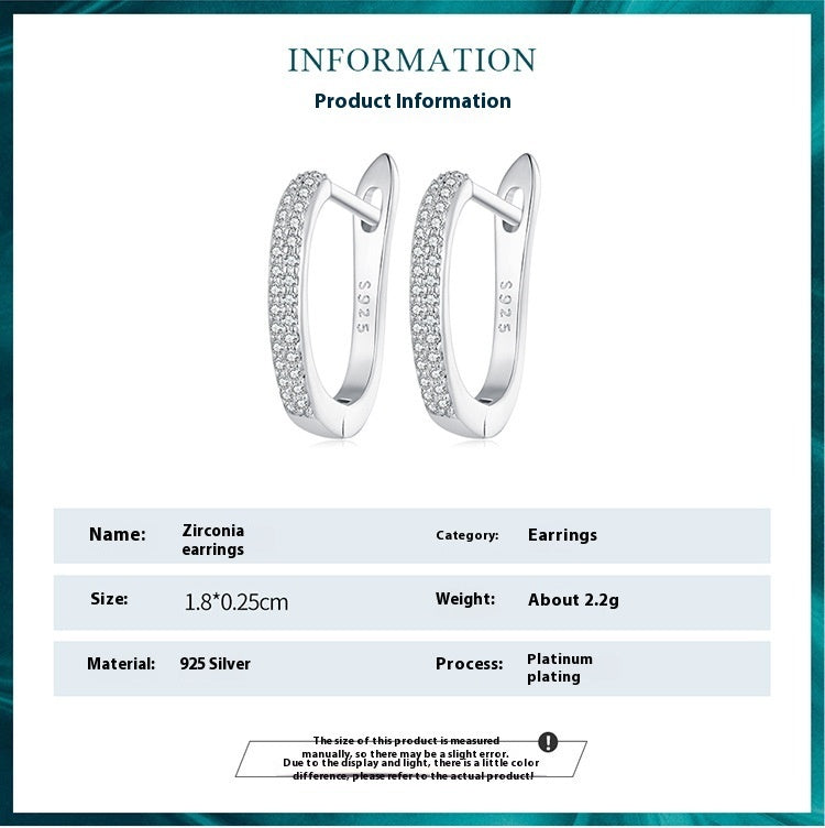 Orecchini a clip in argento Sterling S925 con zirconi semplici, placcati in oro bianco e lisci