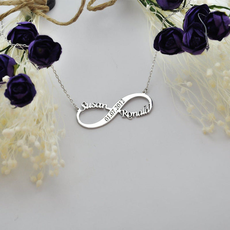 Braccialetto personalizzato con doppio nome e data Infinity Rose Gold