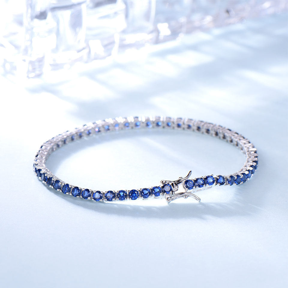 Bracciale tennis in argento sterling 925 con zaffiro nano, 30 cm