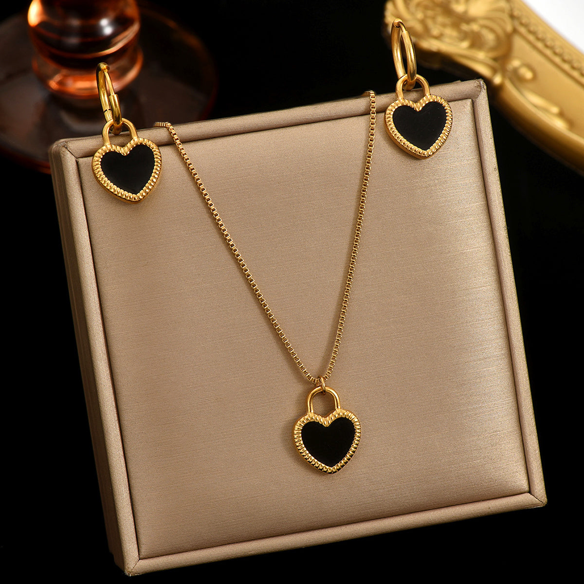 Lxalry Set di gioielli con specchio a forma di cuore in acciaio inossidabile placcato oro 18 carati Hypoa…