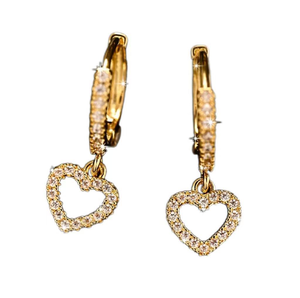 Ciondolo a forma di cuore retrò, orecchini in zircone, ciondolo in stile semplice