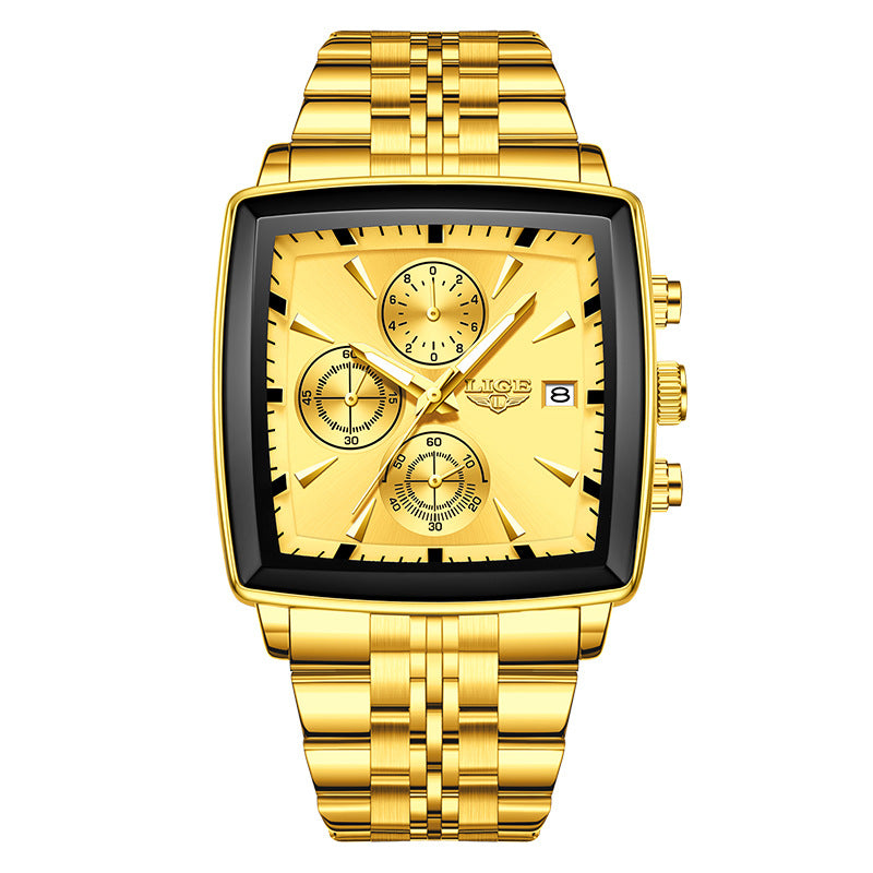 Orologio da uomo con quadrante grande e quadrato, stile business
