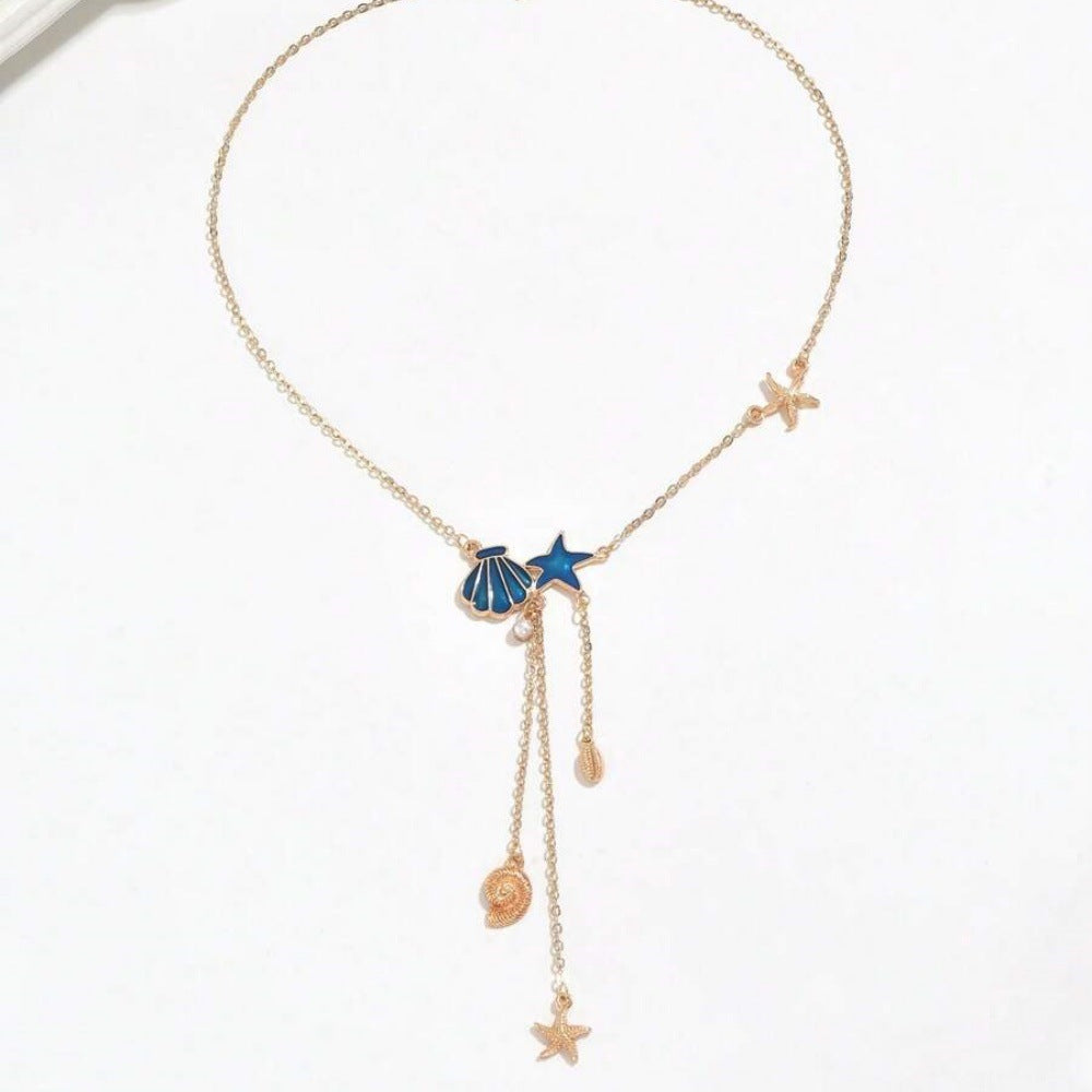 Collana con ciondolo a forma di stella marina e conchiglia in stile oceano creativo e semplice