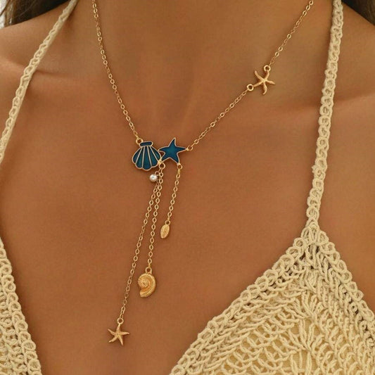 Collana con ciondolo a forma di stella marina e conchiglia in stile oceano creativo e semplice