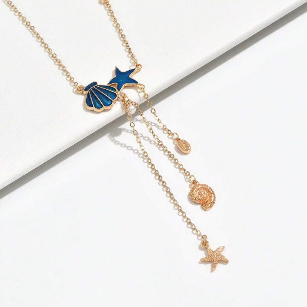Collana con ciondolo a forma di stella marina e conchiglia in stile oceano creativo e semplice