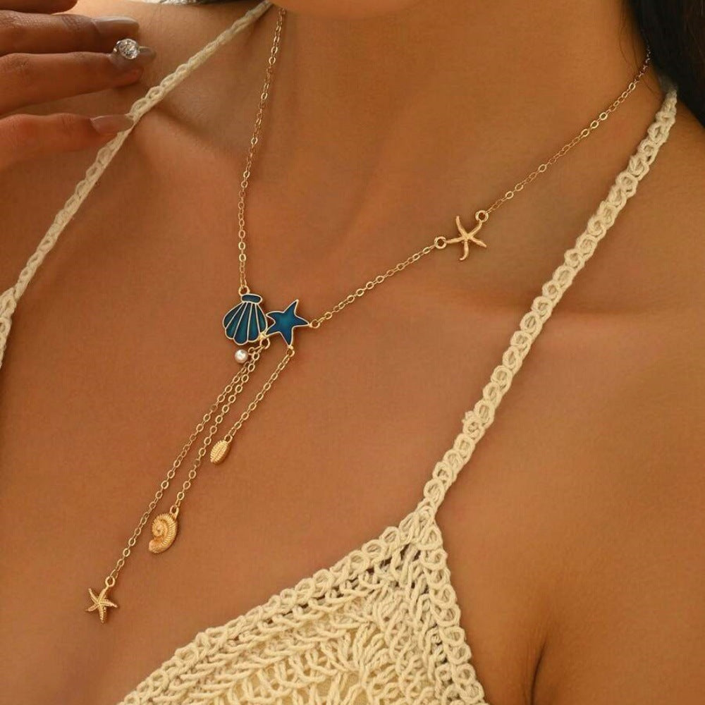 Collana con ciondolo a forma di stella marina e conchiglia in stile oceano creativo e semplice