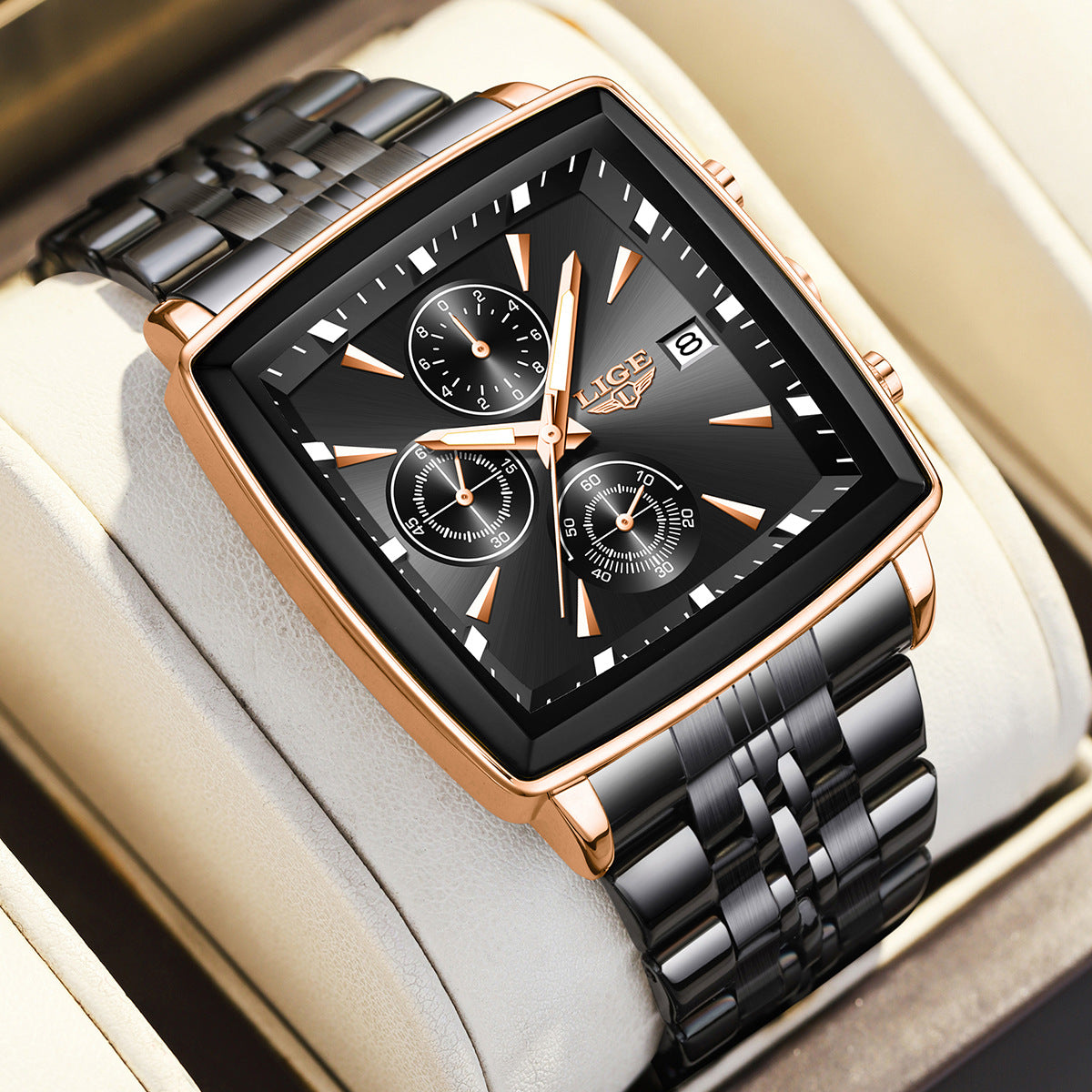 Orologio da uomo con quadrante grande e quadrato, stile business