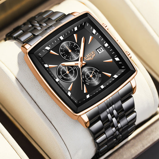 Orologio da uomo con quadrante grande e quadrato, stile business