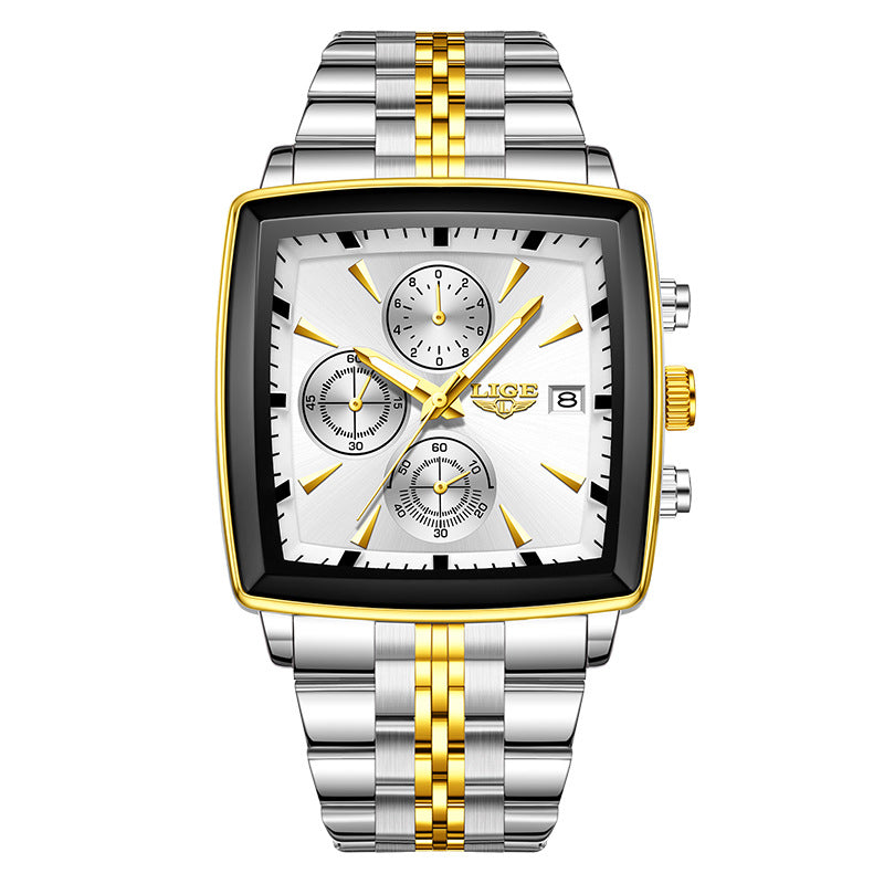 Orologio da uomo con quadrante grande e quadrato, stile business