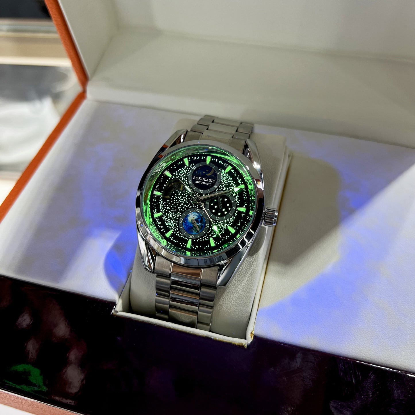 Orologio meccanico multifunzionale completamente luminoso per uomo