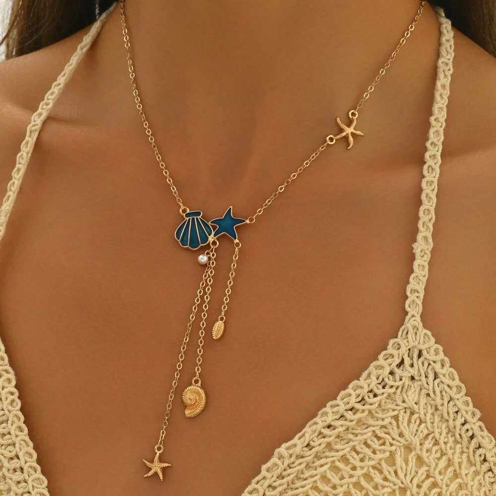 Collana con ciondolo a forma di stella marina e conchiglia in stile oceano creativo e semplice