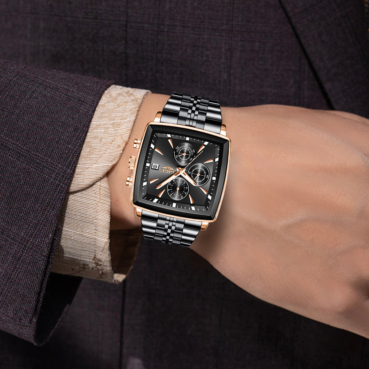 Orologio da uomo con quadrante grande e quadrato, stile business