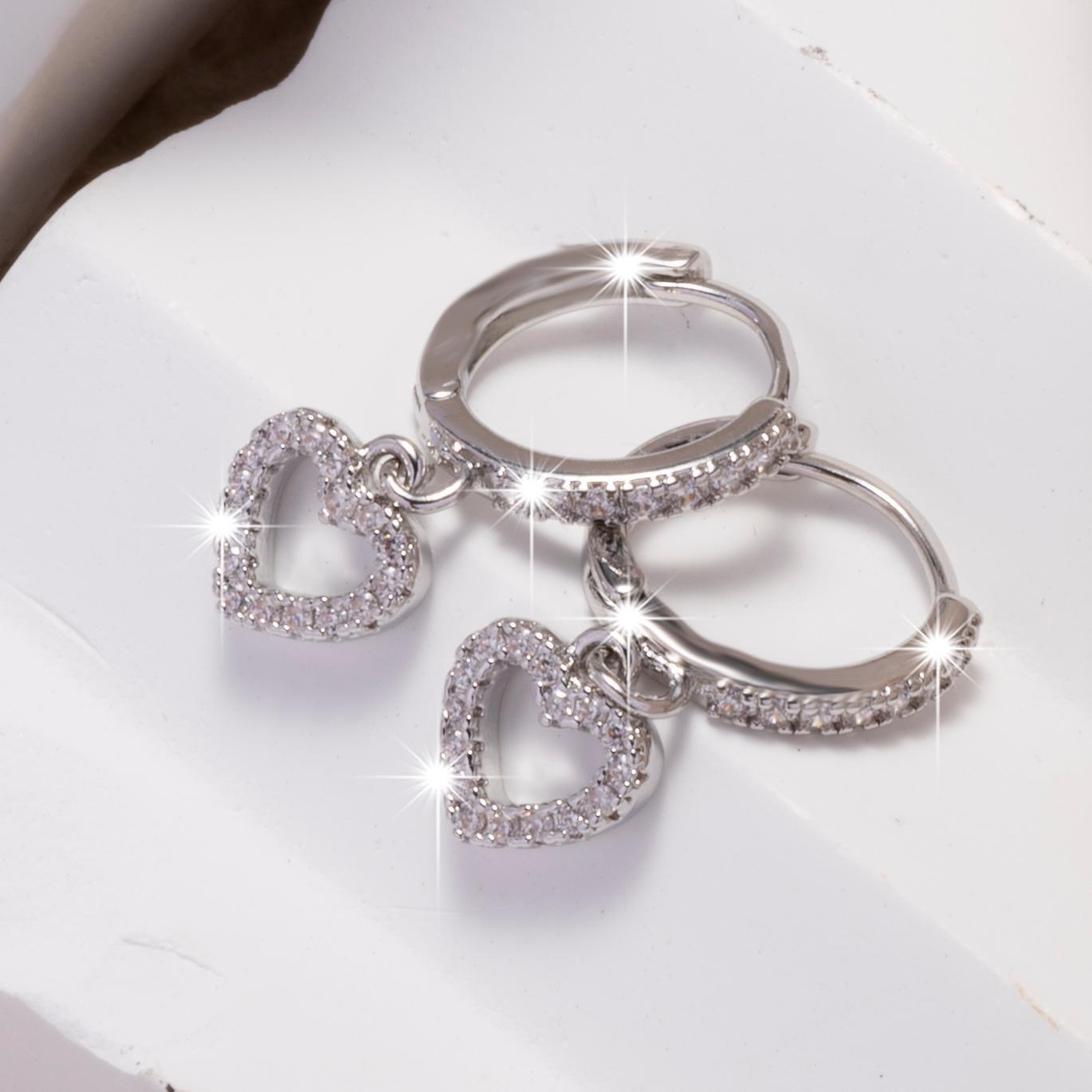 Ciondolo a forma di cuore retrò, orecchini in zircone, ciondolo in stile semplice