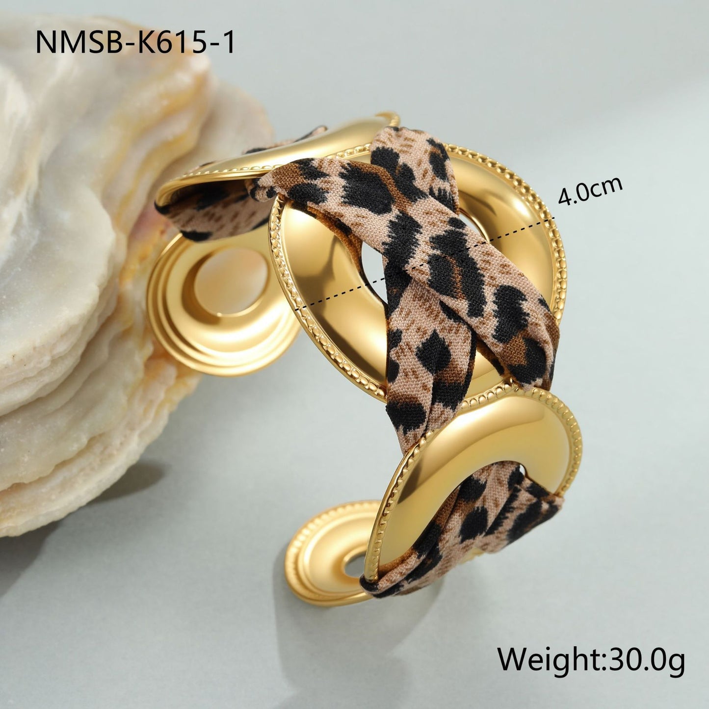 Leopard Ribbon Stainless Steel Bracelet Gold-plated Wide Version