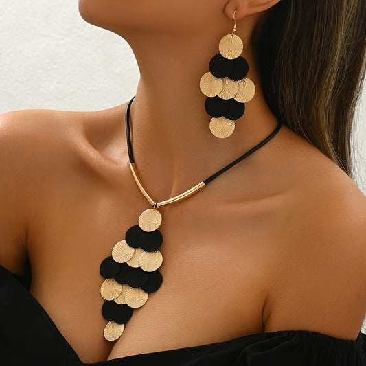 Lxalry Set di gioielli gotici neri in oro 14K fatti a mano Collana in pelle di ferro