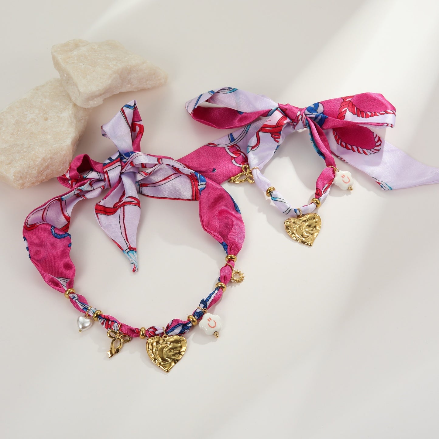 Colorful Silk Scarf Series Love Pendant Necklace Non-fading Elegant Bracelet