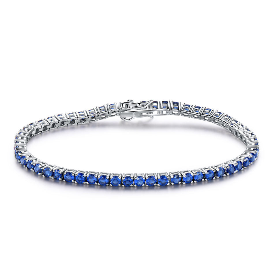 Bracciale tennis in argento sterling 925 con zaffiro nano, 30 cm