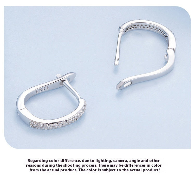 Orecchini a clip in argento Sterling S925 con zirconi semplici, placcati in oro bianco e lisci