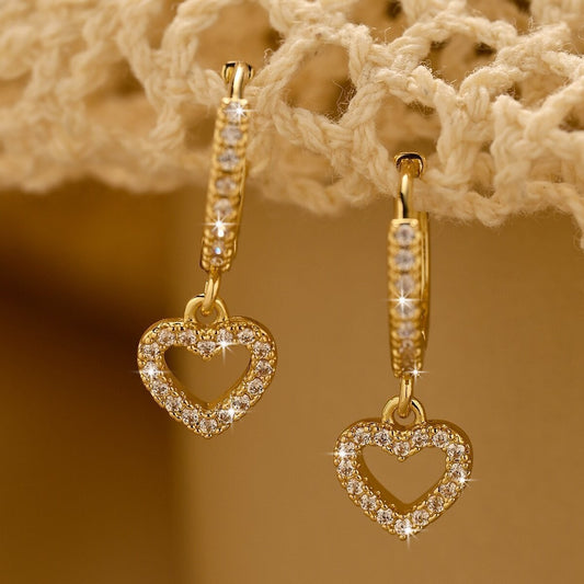 Ciondolo a forma di cuore retrò, orecchini in zircone, ciondolo in stile semplice