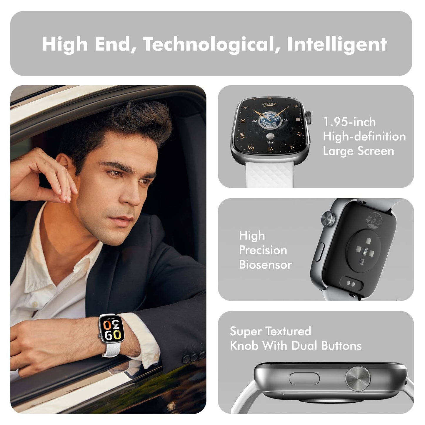 Smart Watch Bluetooth con chiamata e schermo HD da 1,95 pollici, monitoraggio della frequenza cardiaca, SpO2 e del sonno.