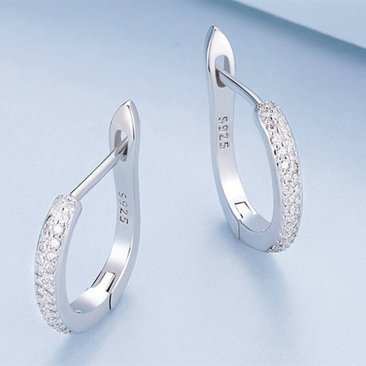 Orecchini a clip in argento Sterling S925 con zirconi semplici, placcati in oro bianco e lisci