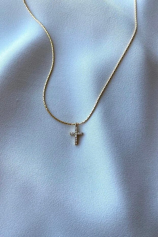 Collana con croce in pietra di zircone, elegante gioiello minimalista da donna